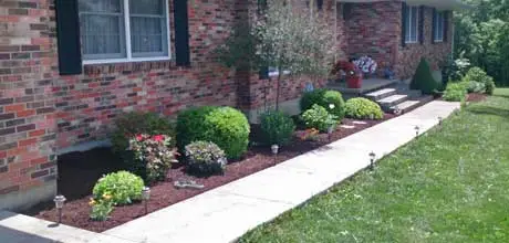Landscaping installed by Stanaway Farms in front of a building in Columbia, MO.